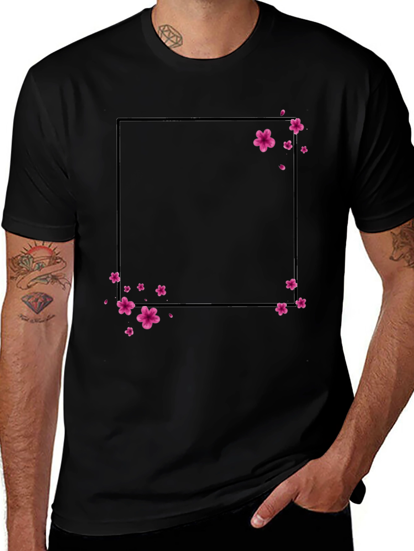 Cherry Blossom Graphic Tee - Stylish Black T-Shirt