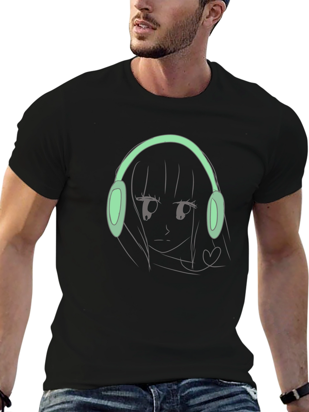 Anime Girl with Headphones Graphic Tee