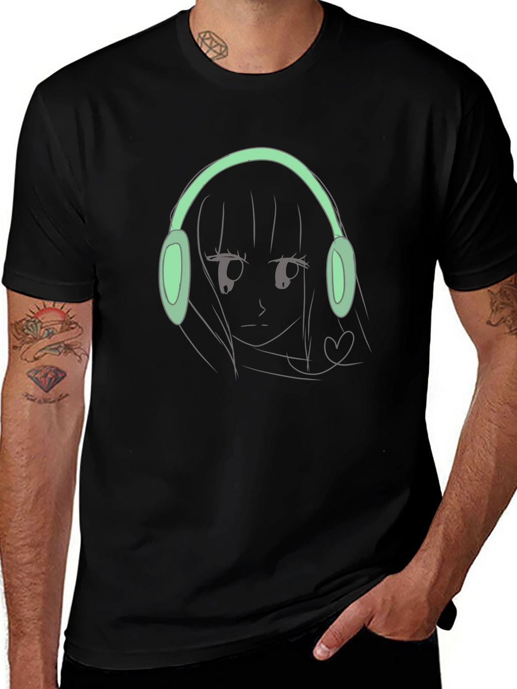 Anime Girl with Headphones Graphic Tee