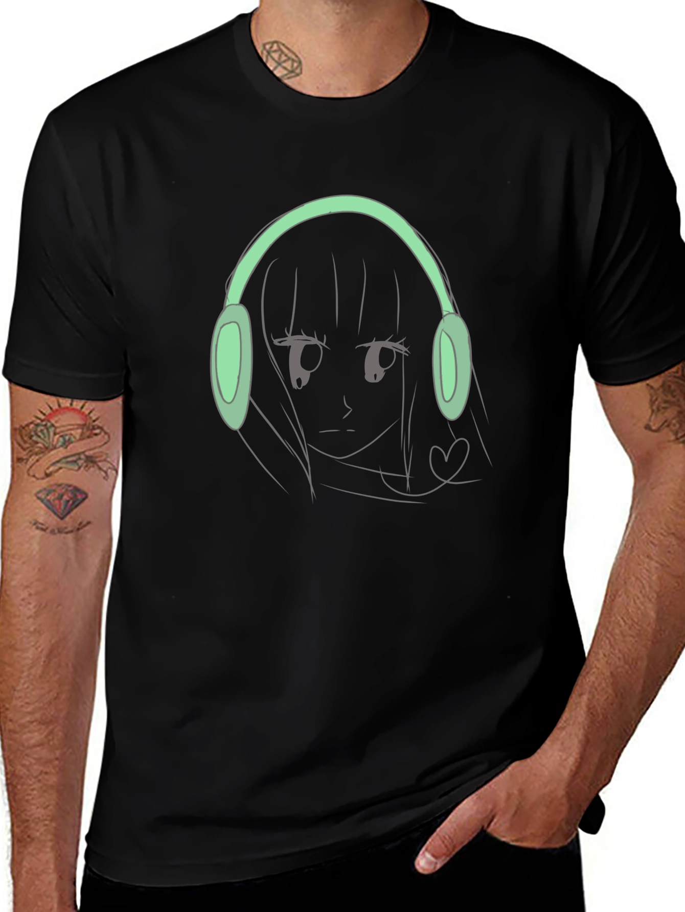 Anime Girl with Headphones Graphic Tee