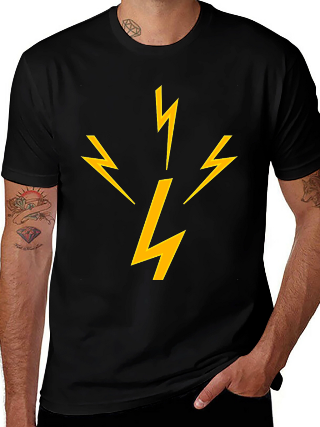 Lightning Bolt Graphic Tee - Black Cotton T-Shirt