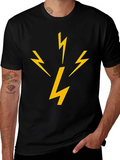 Lightning Bolt Graphic Tee - Black Cotton T-Shirt