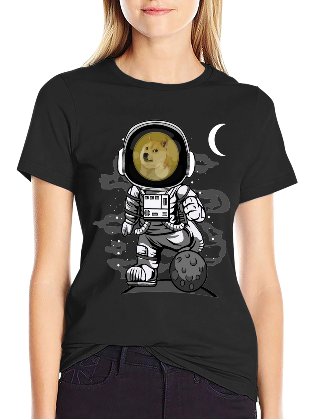 Doge Astronaut Black T-Shirt - Meme Apparel