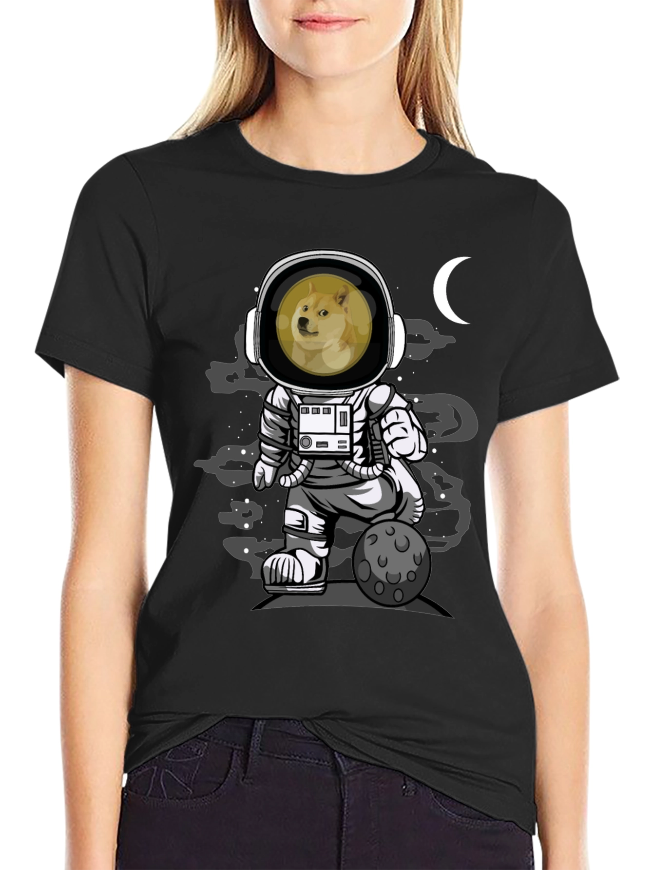 Doge Astronaut Black T-Shirt - Meme Apparel