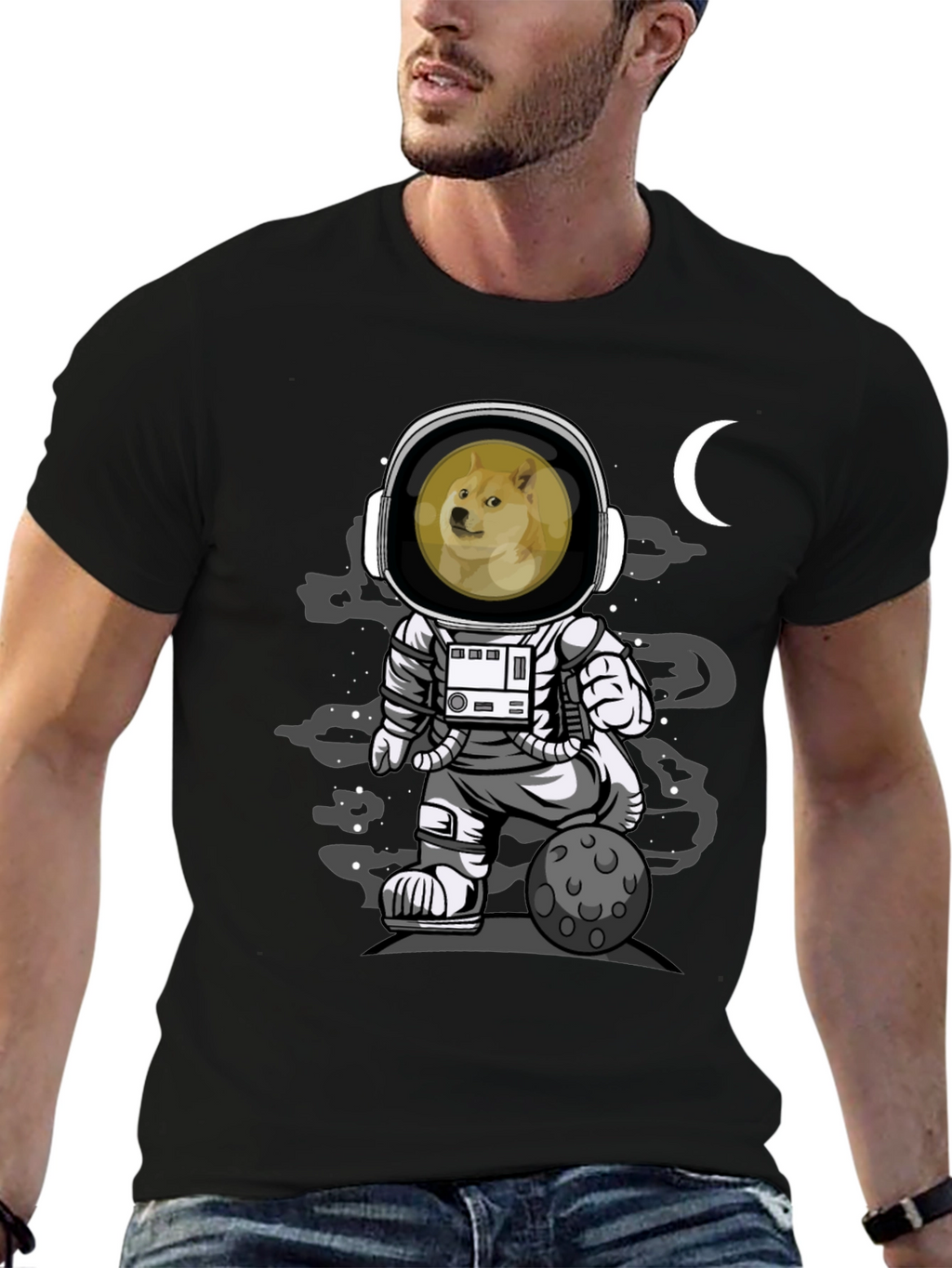 Doge Astronaut Black T-Shirt - Meme Apparel