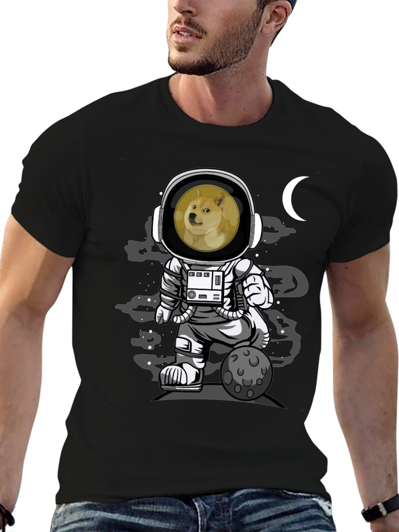 Doge Astronaut Black T-Shirt - Meme Apparel