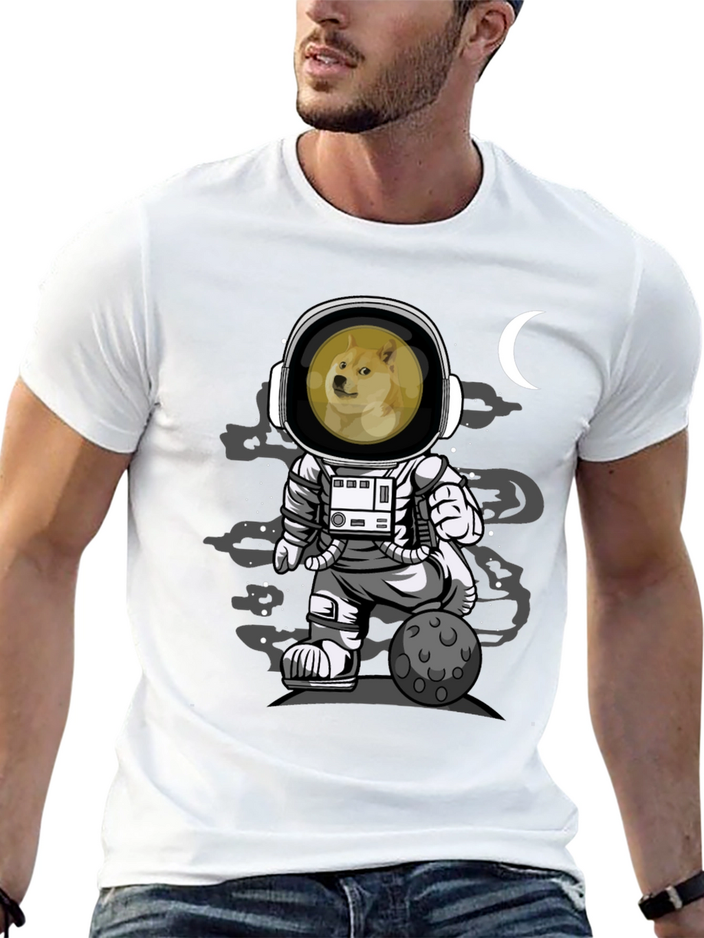 Doge Astronaut Black T-Shirt - Meme Apparel