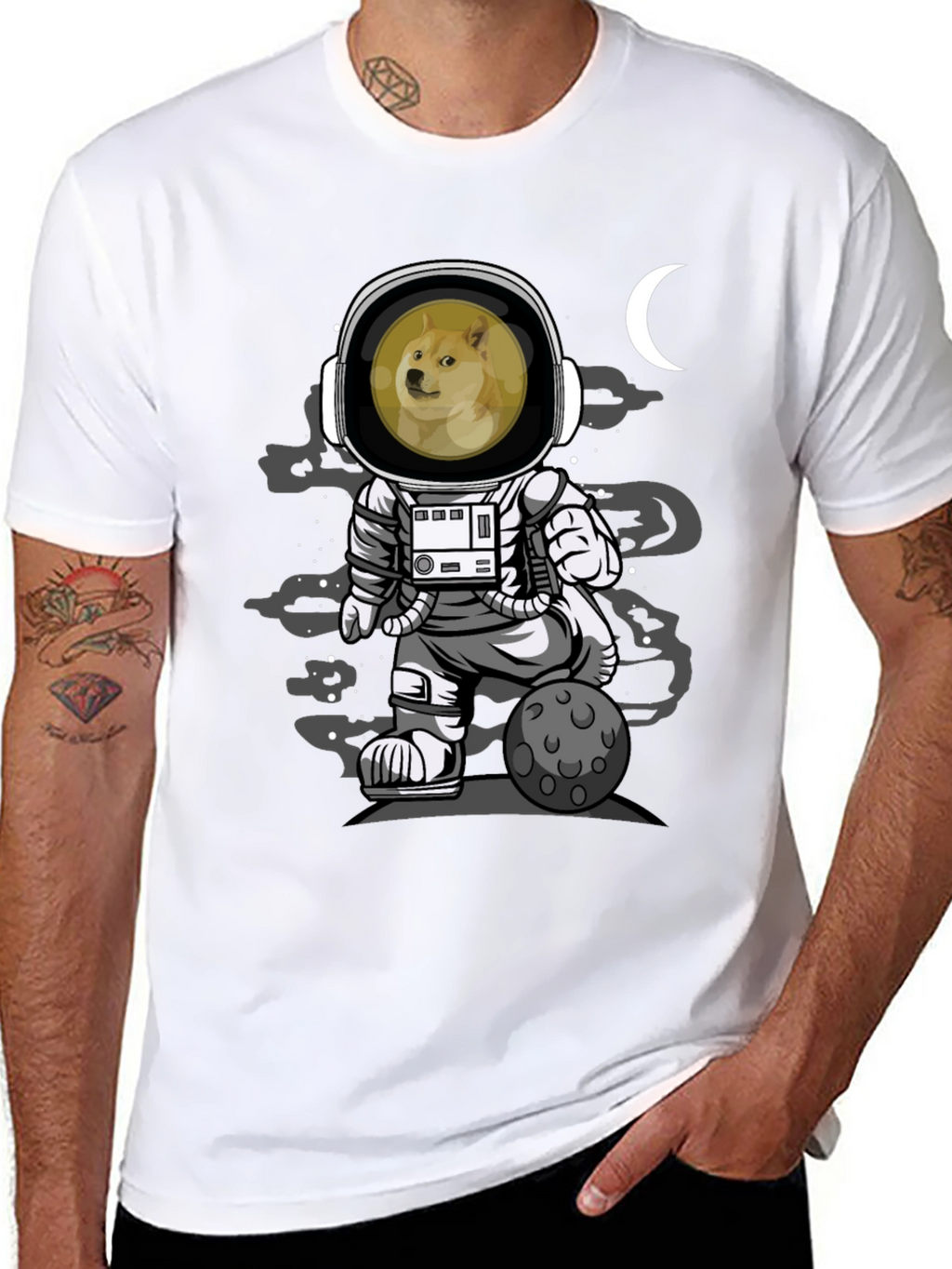 Doge Astronaut Black T-Shirt - Meme Apparel
