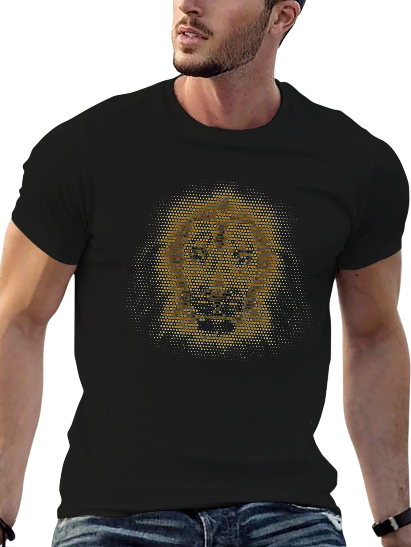 Lion Dot Art Graphic T-Shirt - Black
