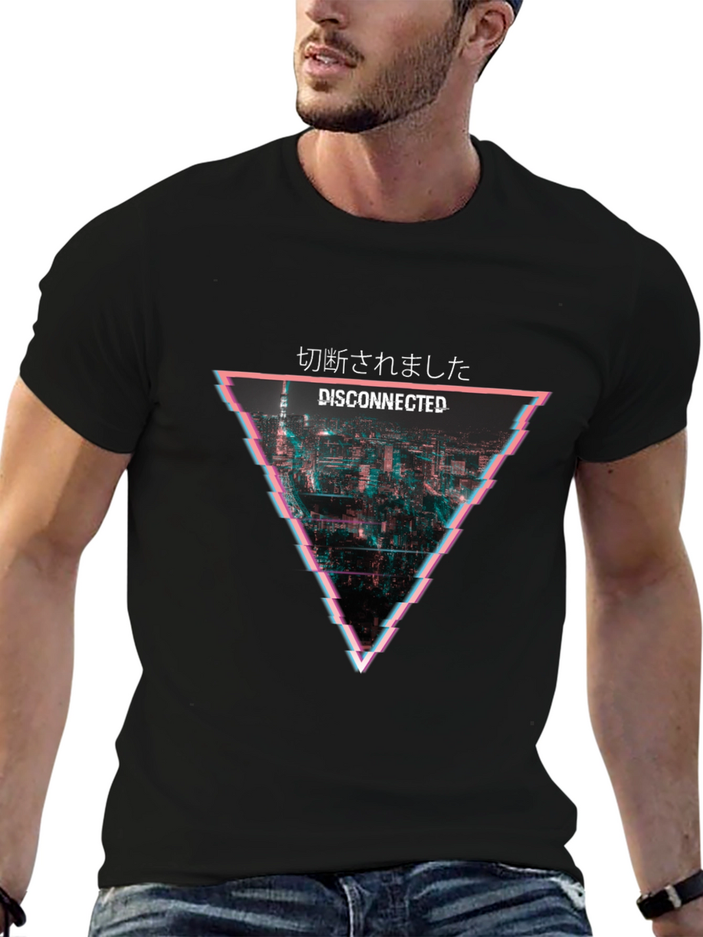 Disconnected Glitch Graphic T-Shirt - Black