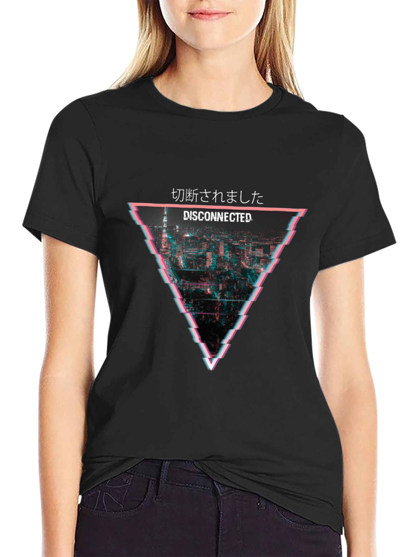 Disconnected Glitch Graphic T-Shirt - Black