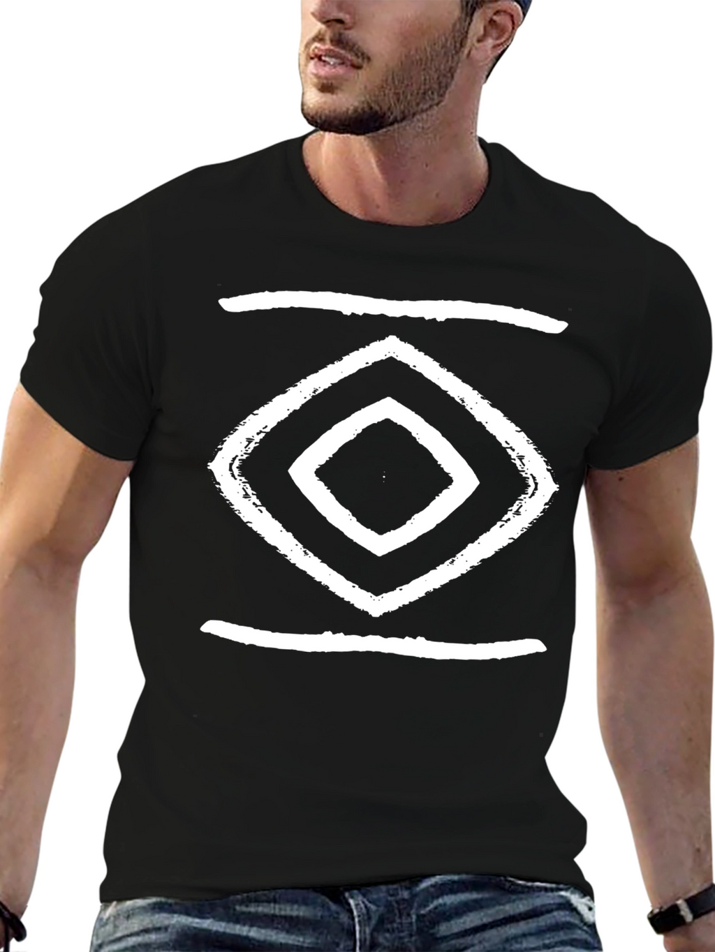 Geometric Diamond Design Black T-Shirt