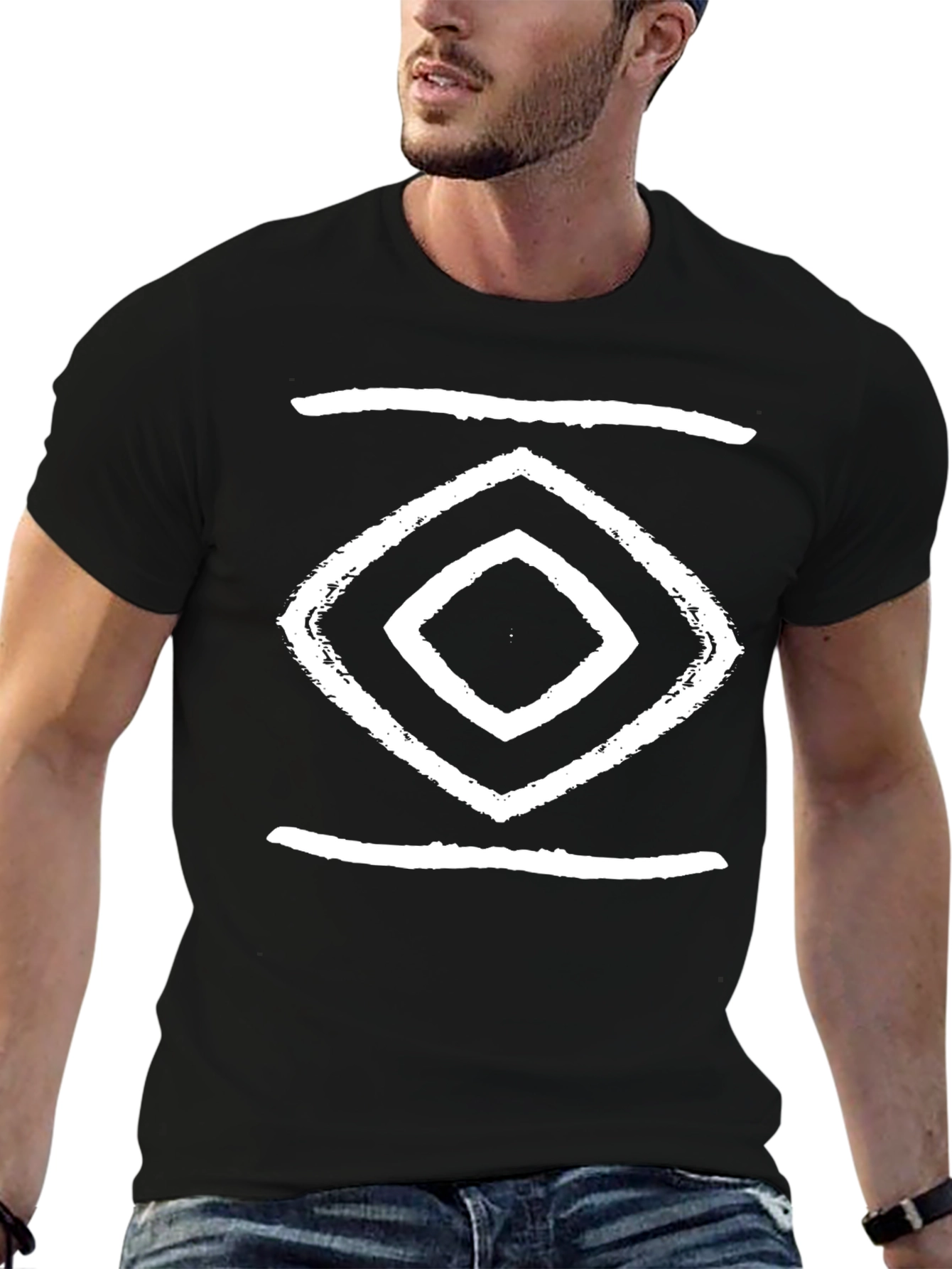 Geometric Diamond Design Black T-Shirt