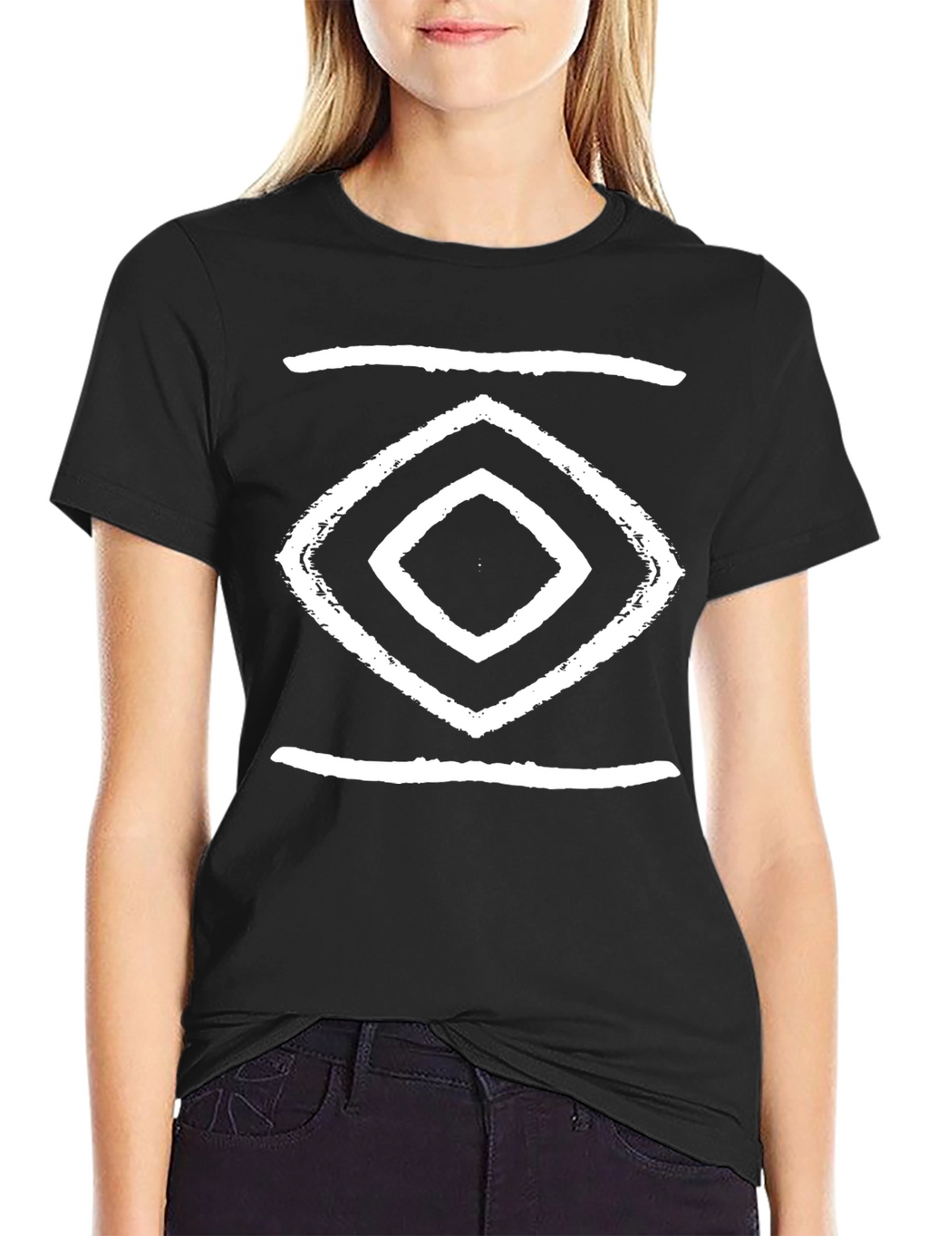 Geometric Diamond Design Black T-Shirt