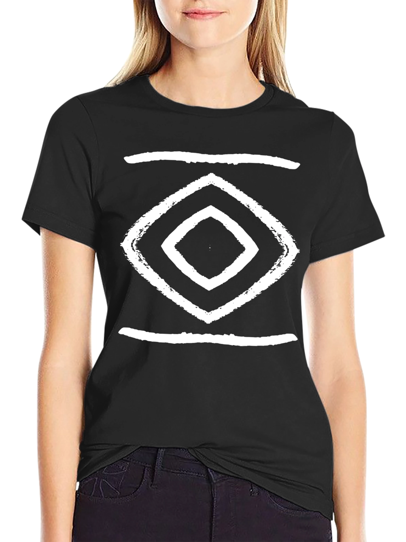 Geometric Diamond Design Black T-Shirt