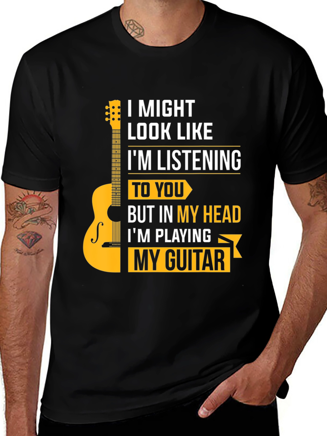 Funny Guitar Player T-Shirt - I Might Look Like Im Listening