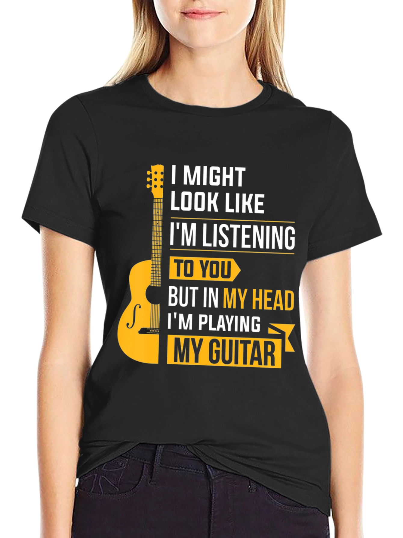 Funny Guitar Player T-Shirt - I Might Look Like Im Listening