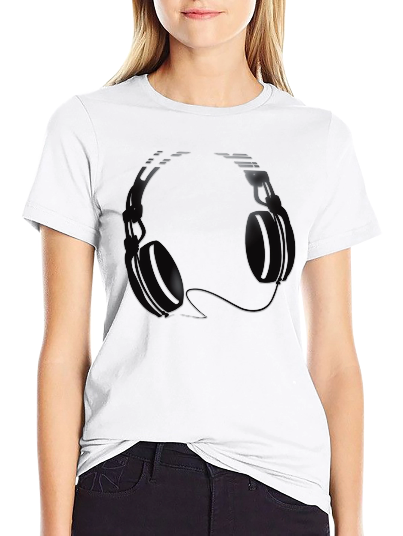 Cool Headphones Graphic Black T-Shirt