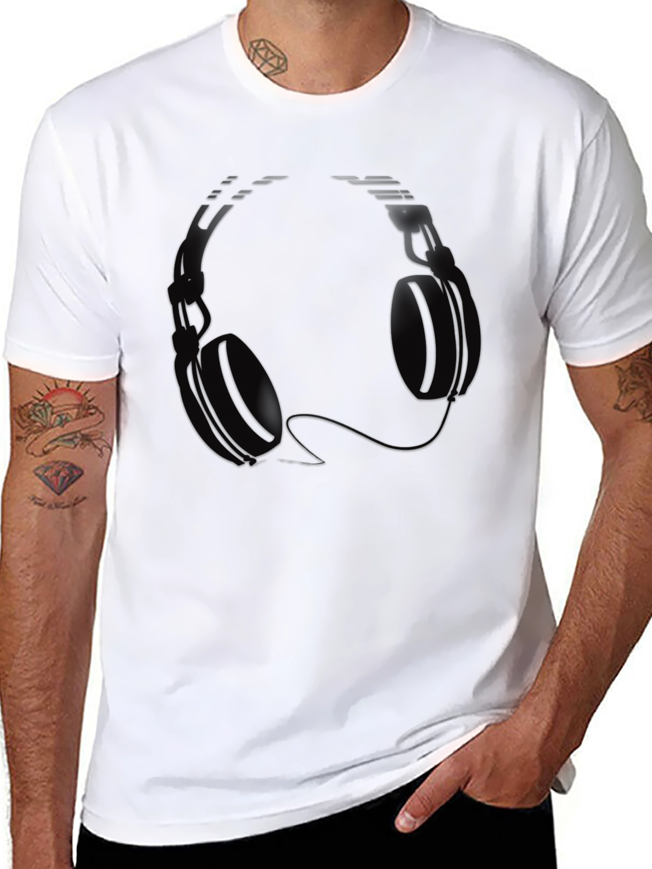 Cool Headphones Graphic Black T-Shirt