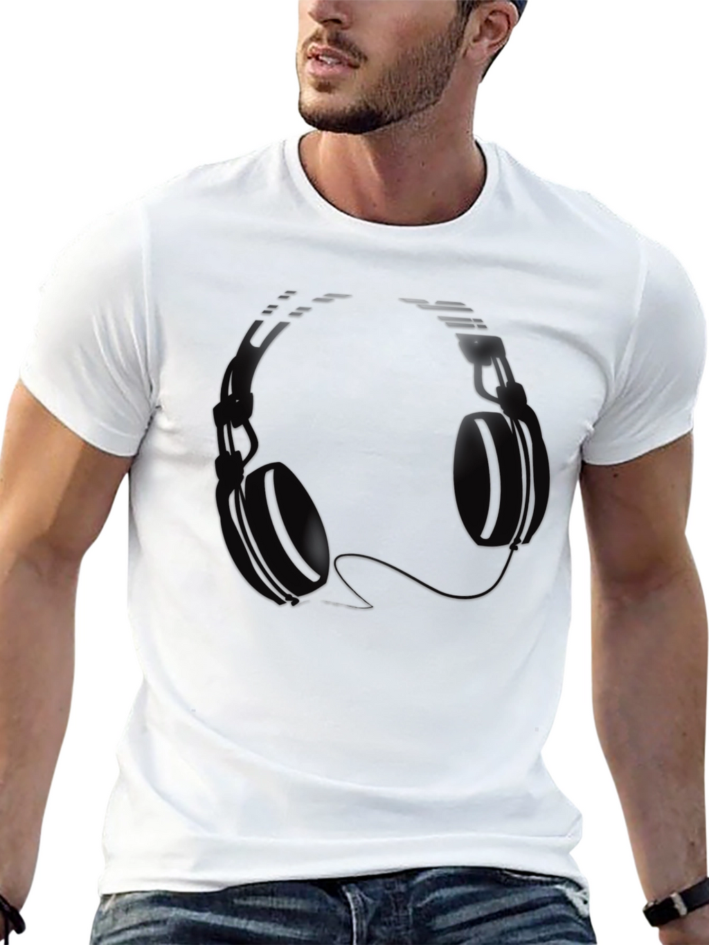 Cool Headphones Graphic Black T-Shirt