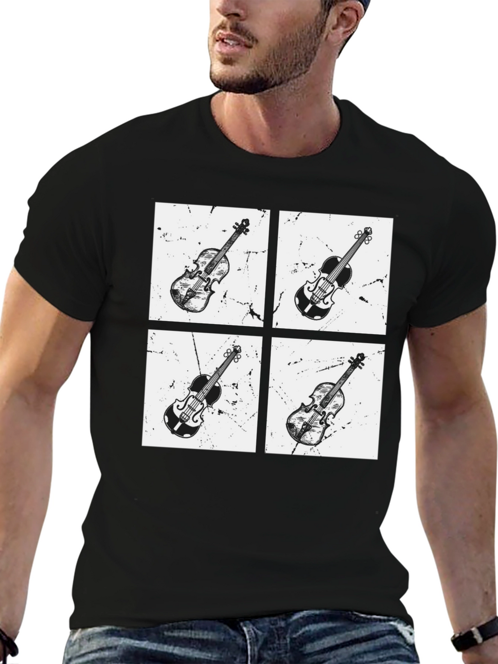 Violin Quartet Graphic Tee - Black Cotton T-Shirt