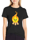 Cute Campfire Graphic Tee - Black Cotton Blend