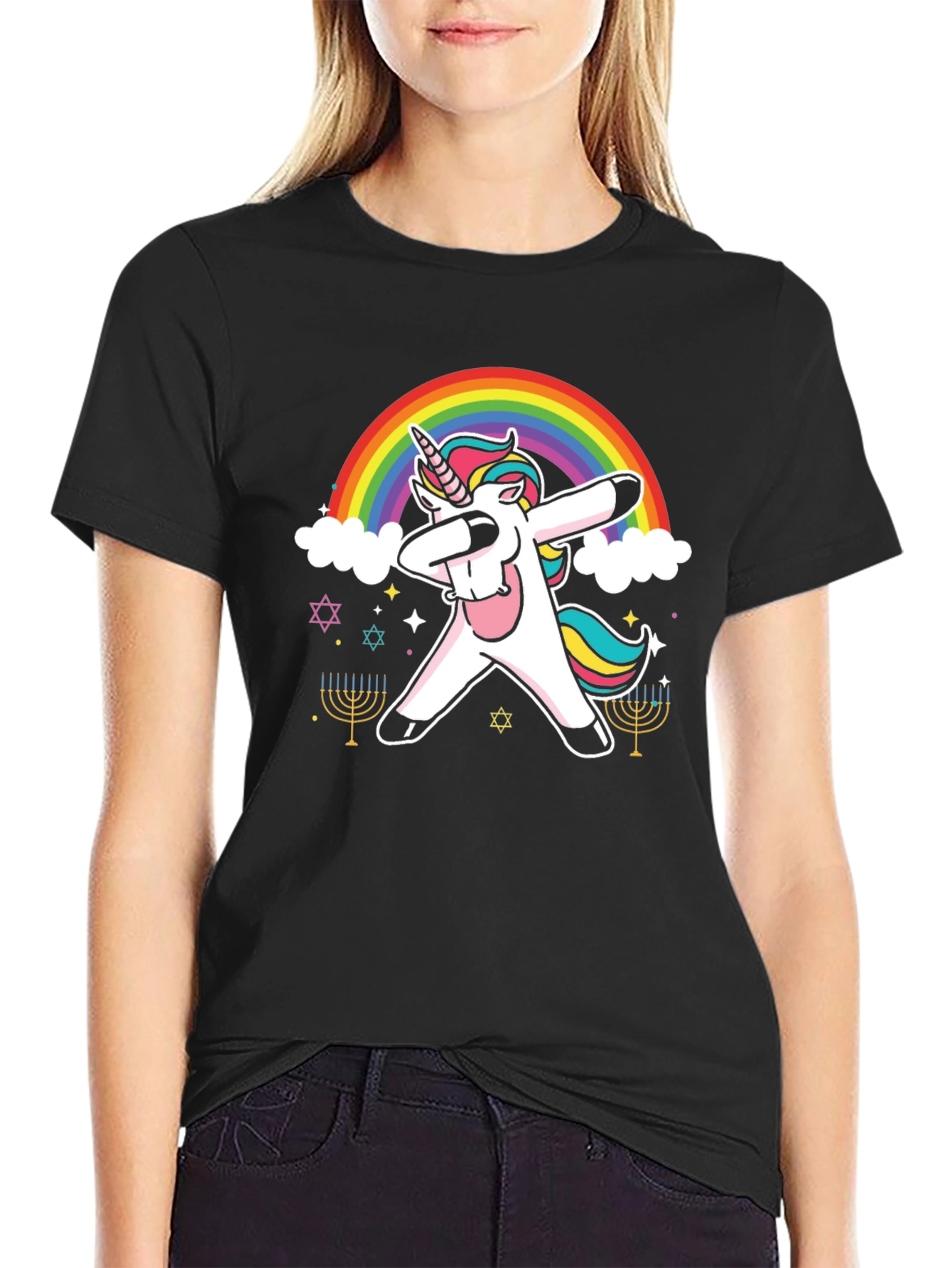 Dabbing Unicorn Rainbow Hanukkah T-Shirt