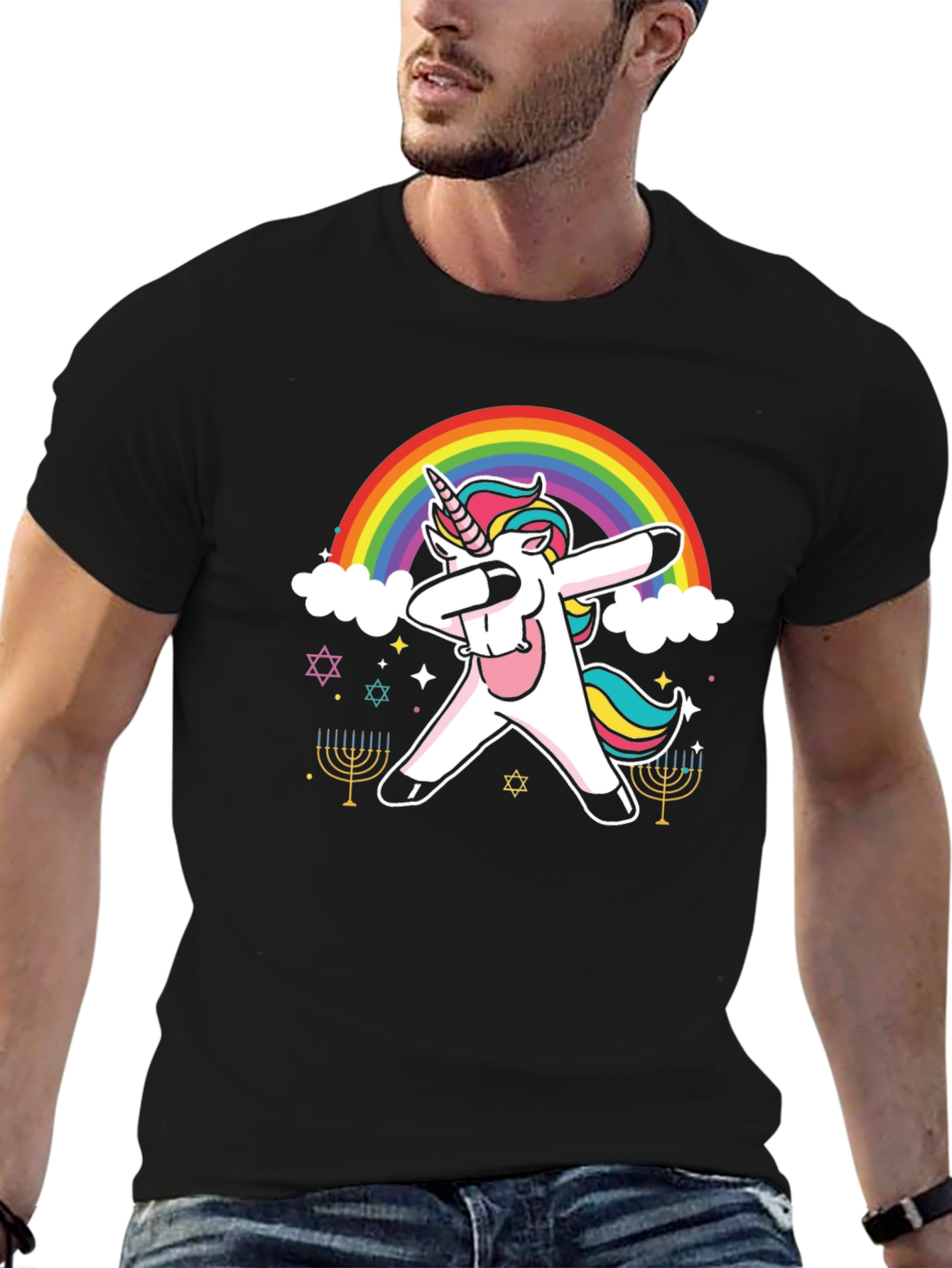 Dabbing Unicorn Rainbow Hanukkah T-Shirt
