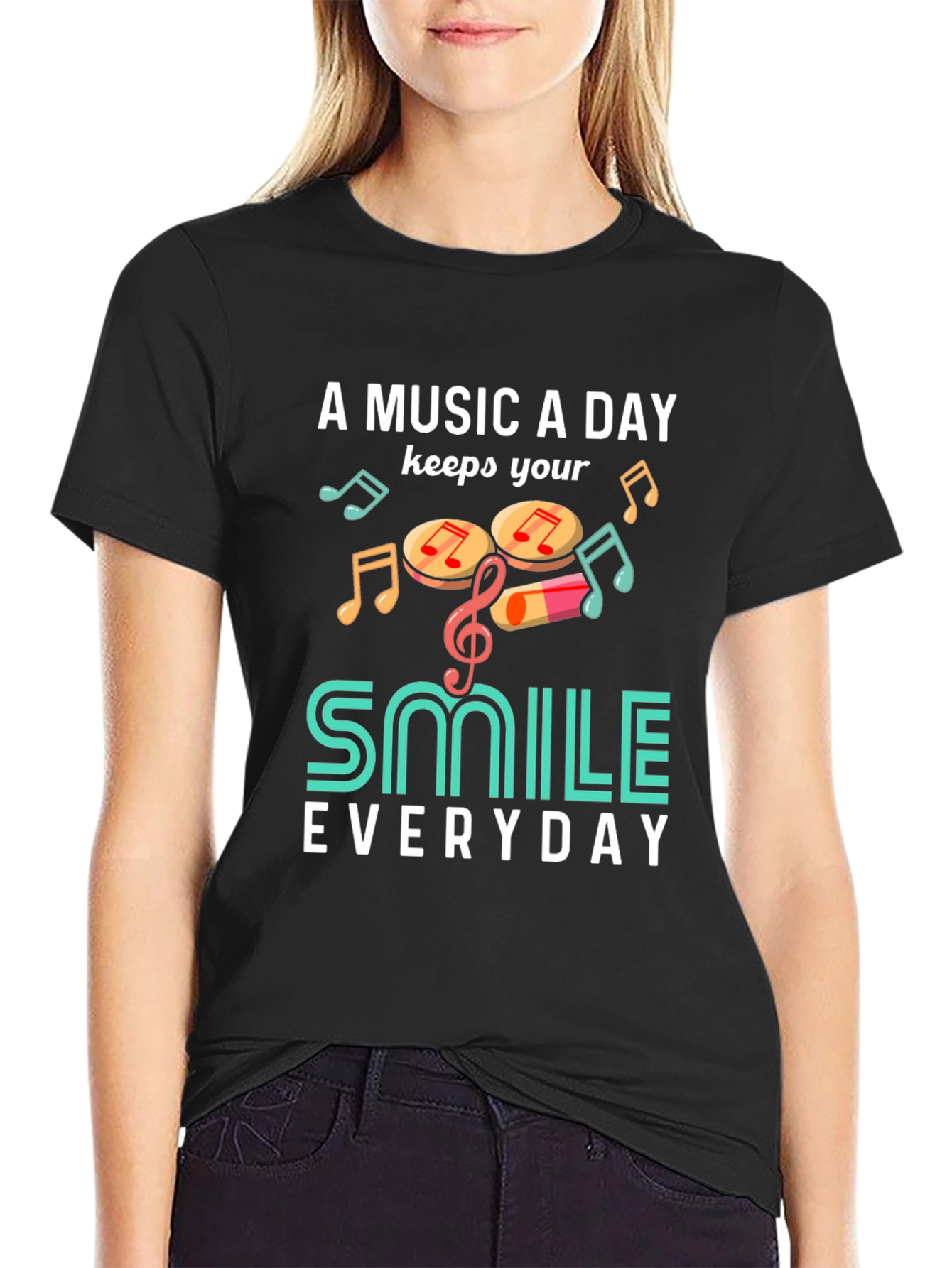 Music A Day Smile Everyday Graphic T-Shirt
