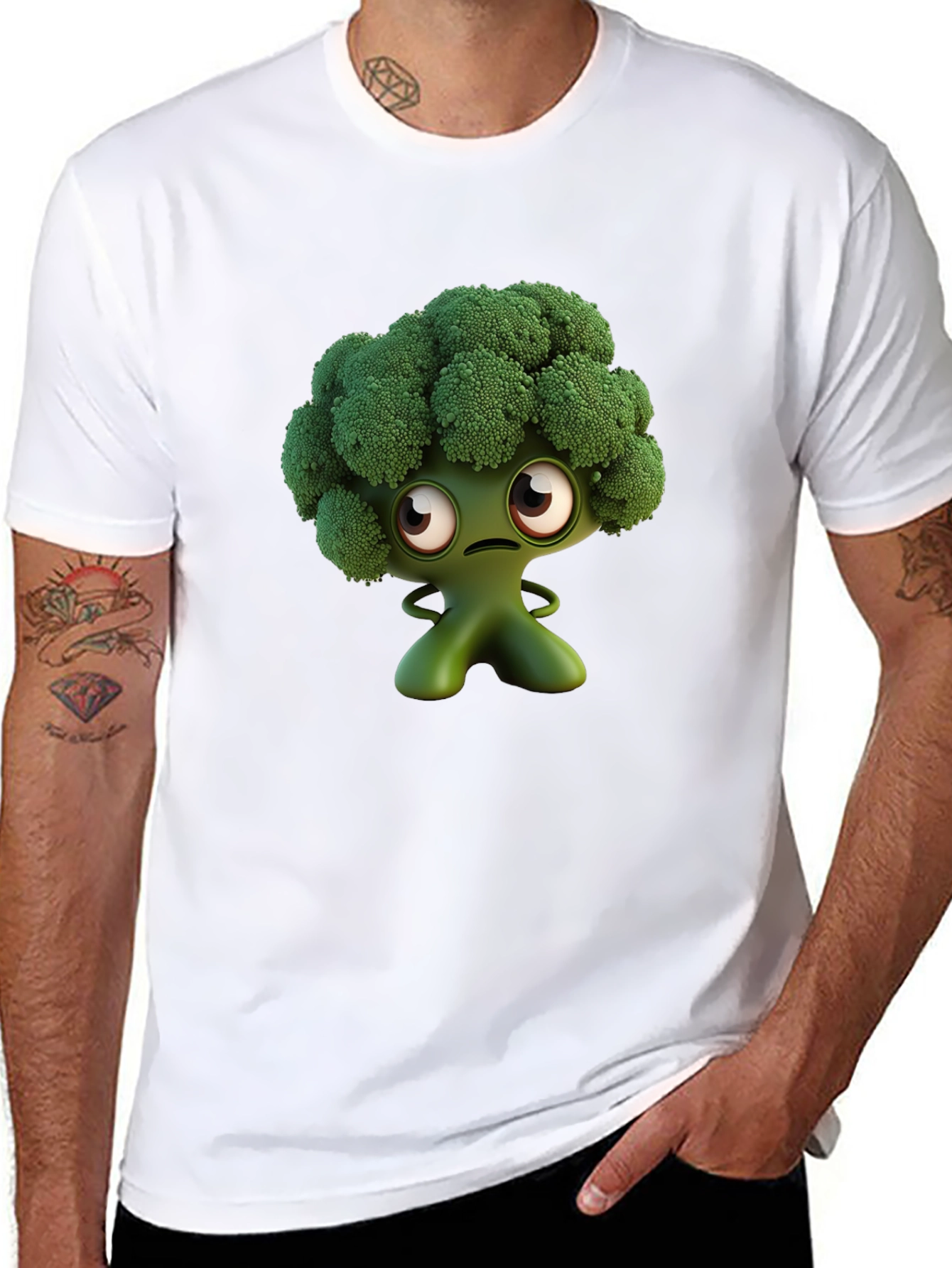 Broccoli Character Graphic Tee - Fun Food Shirt