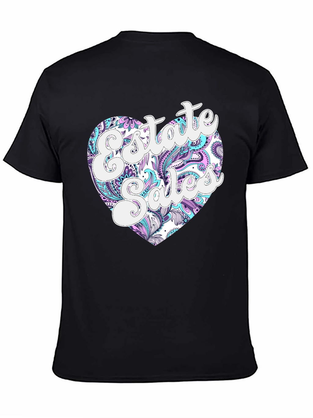Estate Sales Heart Graphic Black T-Shirt