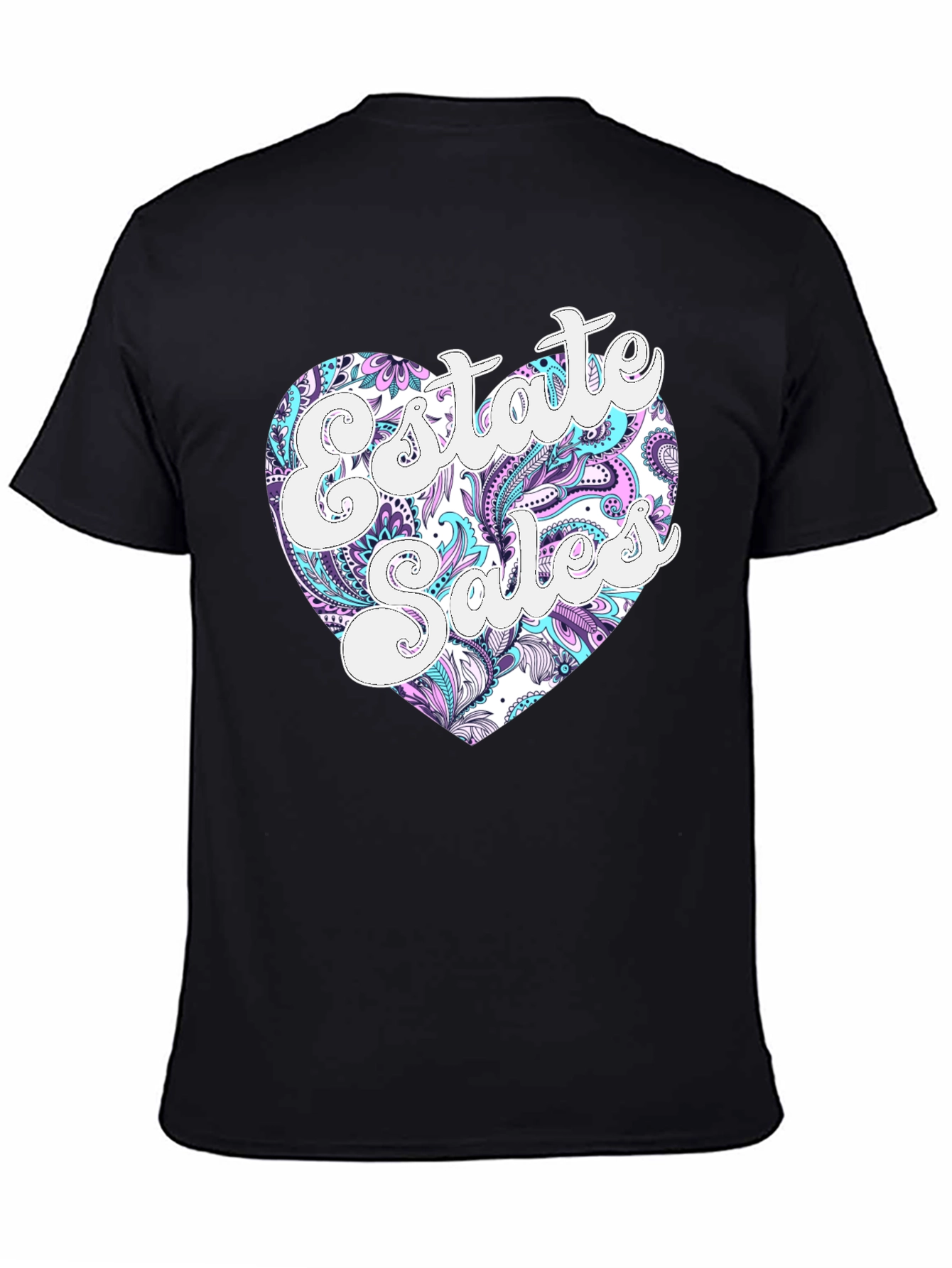 Estate Sales Heart Graphic Black T-Shirt
