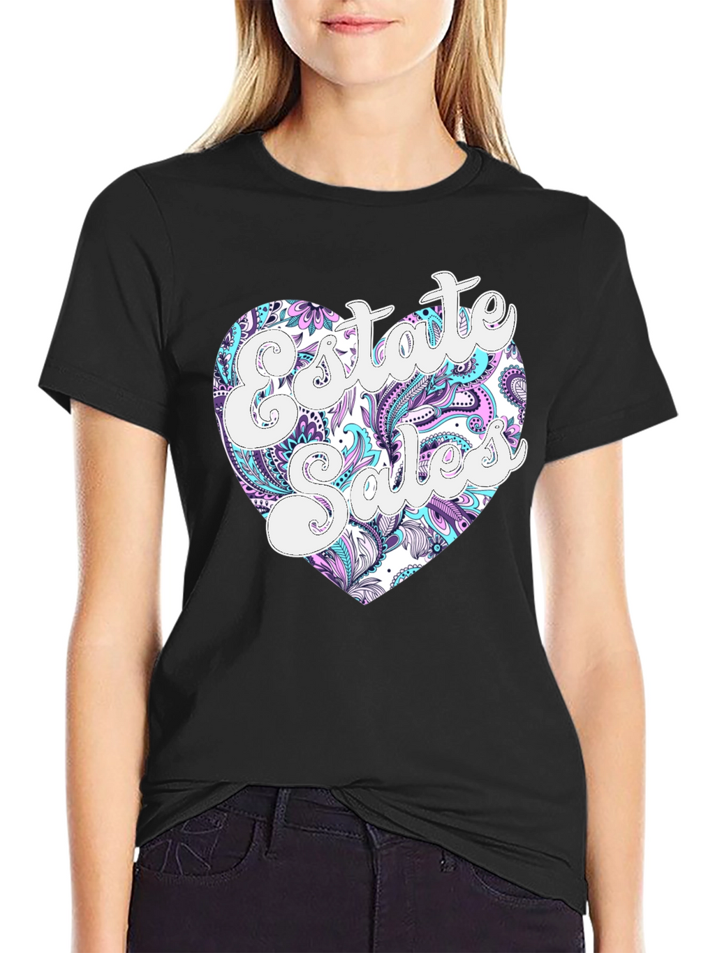 Estate Sales Heart Graphic Black T-Shirt