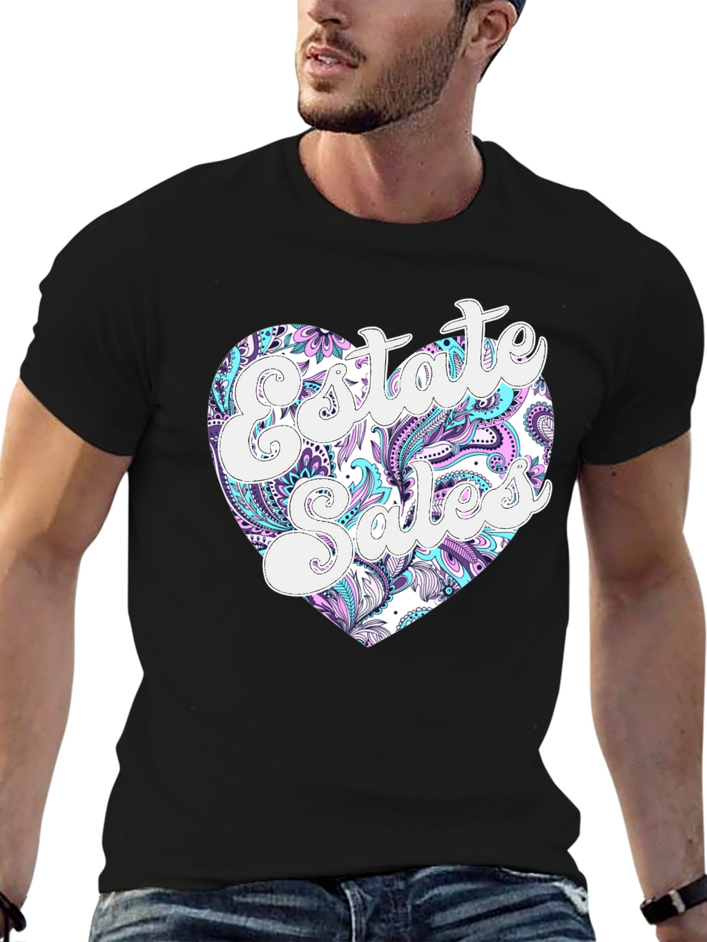 Estate Sales Heart Graphic Black T-Shirt