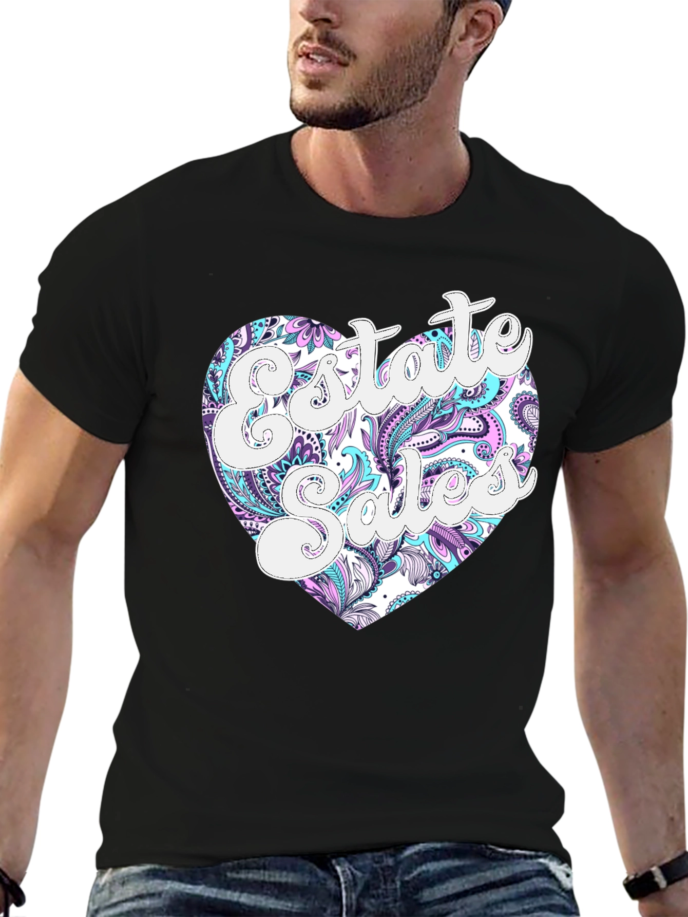 Estate Sales Heart Graphic Black T-Shirt