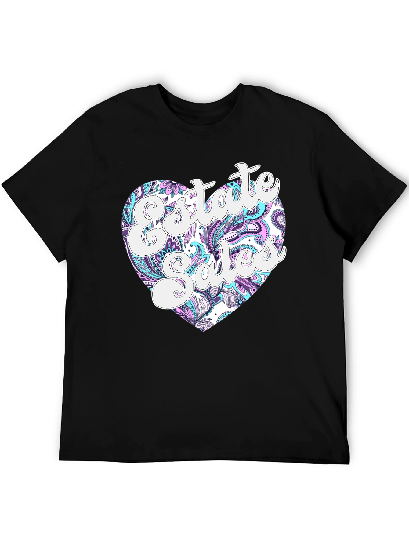 Estate Sales Heart Graphic Black T-Shirt
