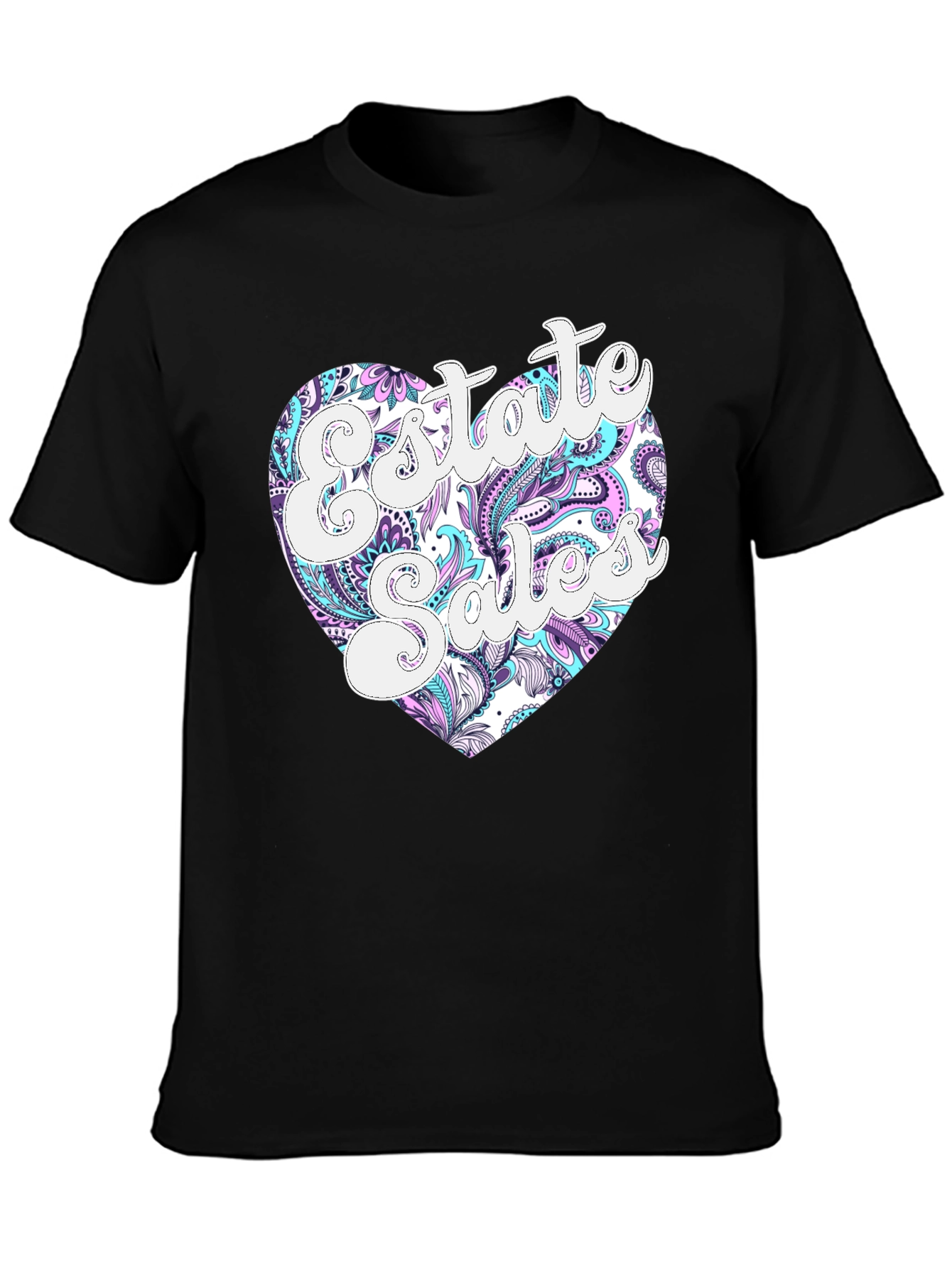 Estate Sales Heart Graphic Black T-Shirt
