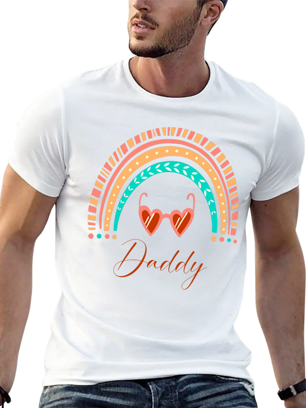 Daddy Rainbow Heart Sunglasses Black T-Shirt