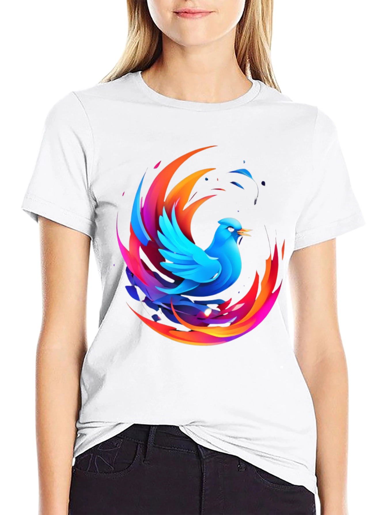 Phoenix Bird Graphic Print Black T-Shirt
