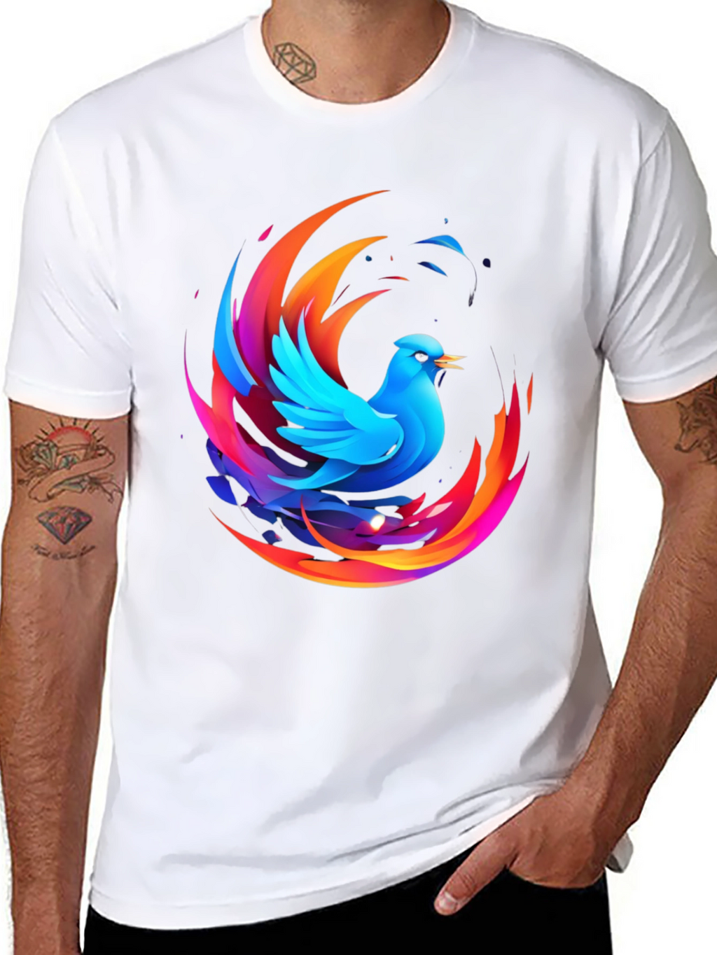 Phoenix Bird Graphic Print Black T-Shirt