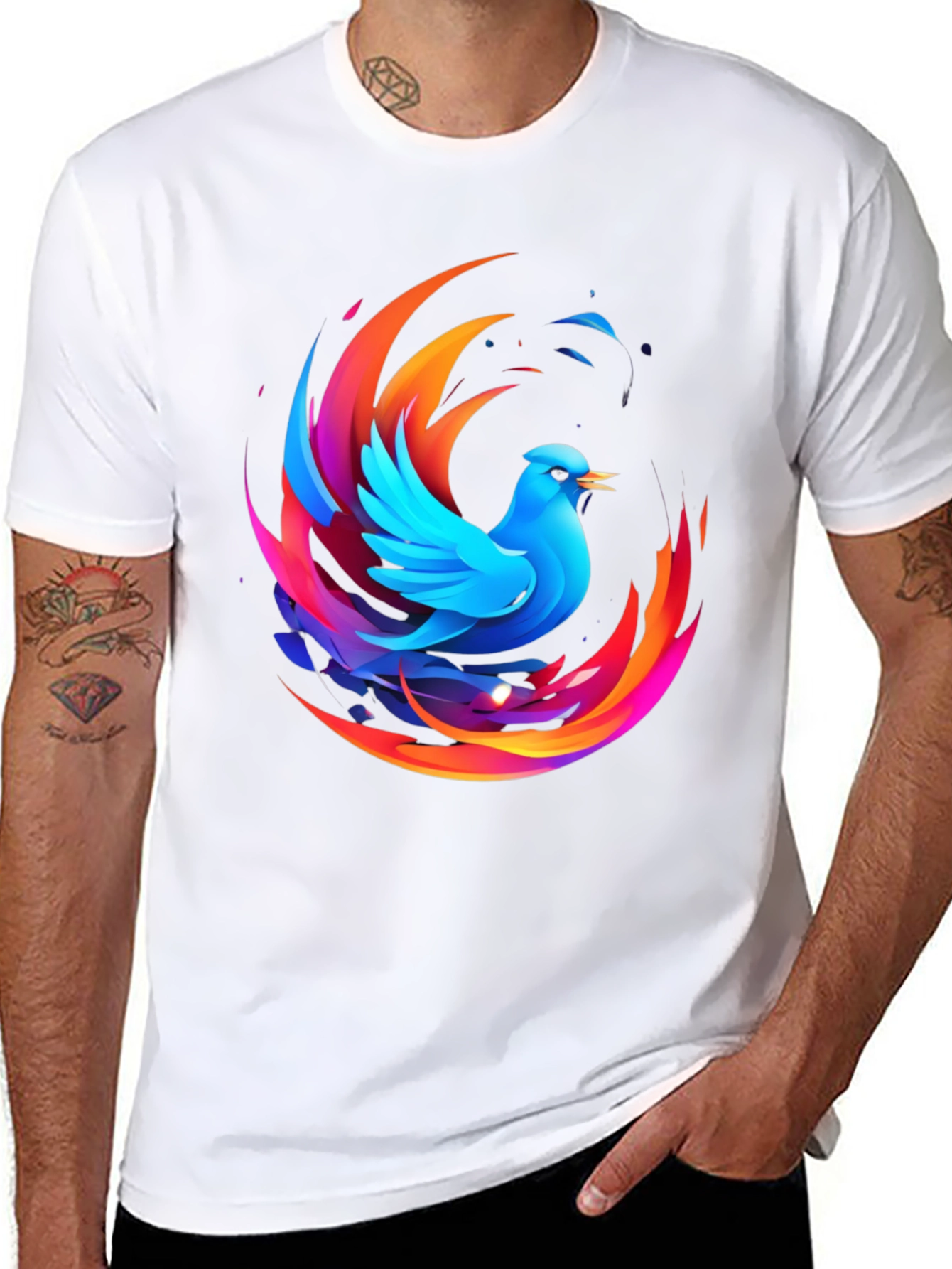 Phoenix Bird Graphic Print Black T-Shirt