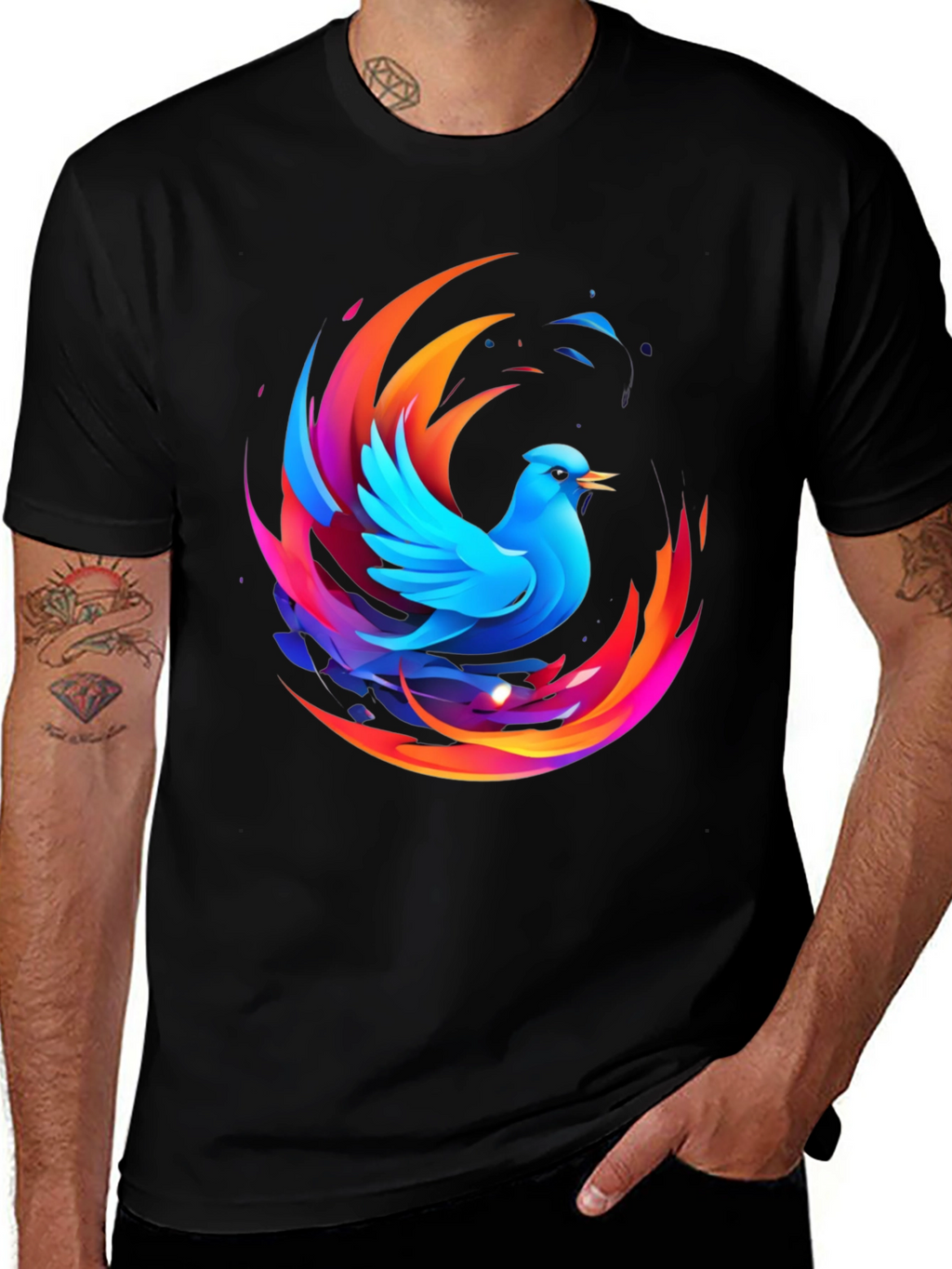 Phoenix Bird Graphic Print Black T-Shirt