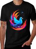Phoenix Bird Graphic Print Black T-Shirt