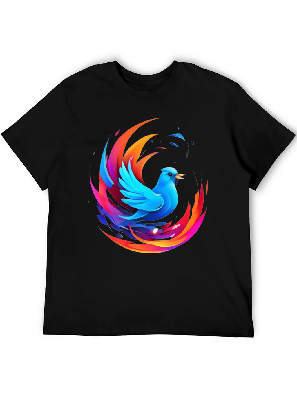 Phoenix Bird Graphic Print Black T-Shirt