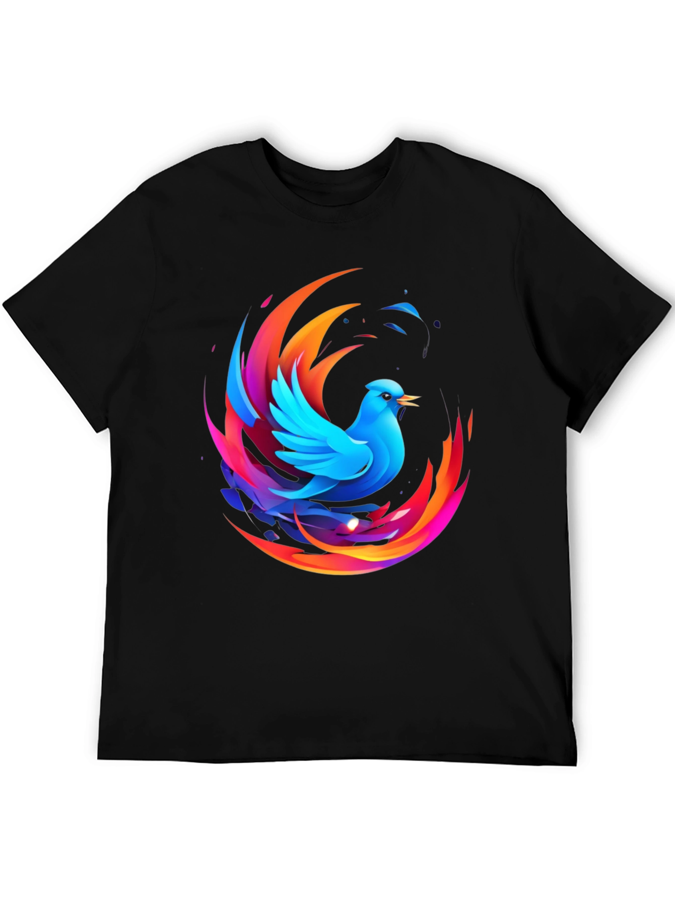Phoenix Bird Graphic Print Black T-Shirt