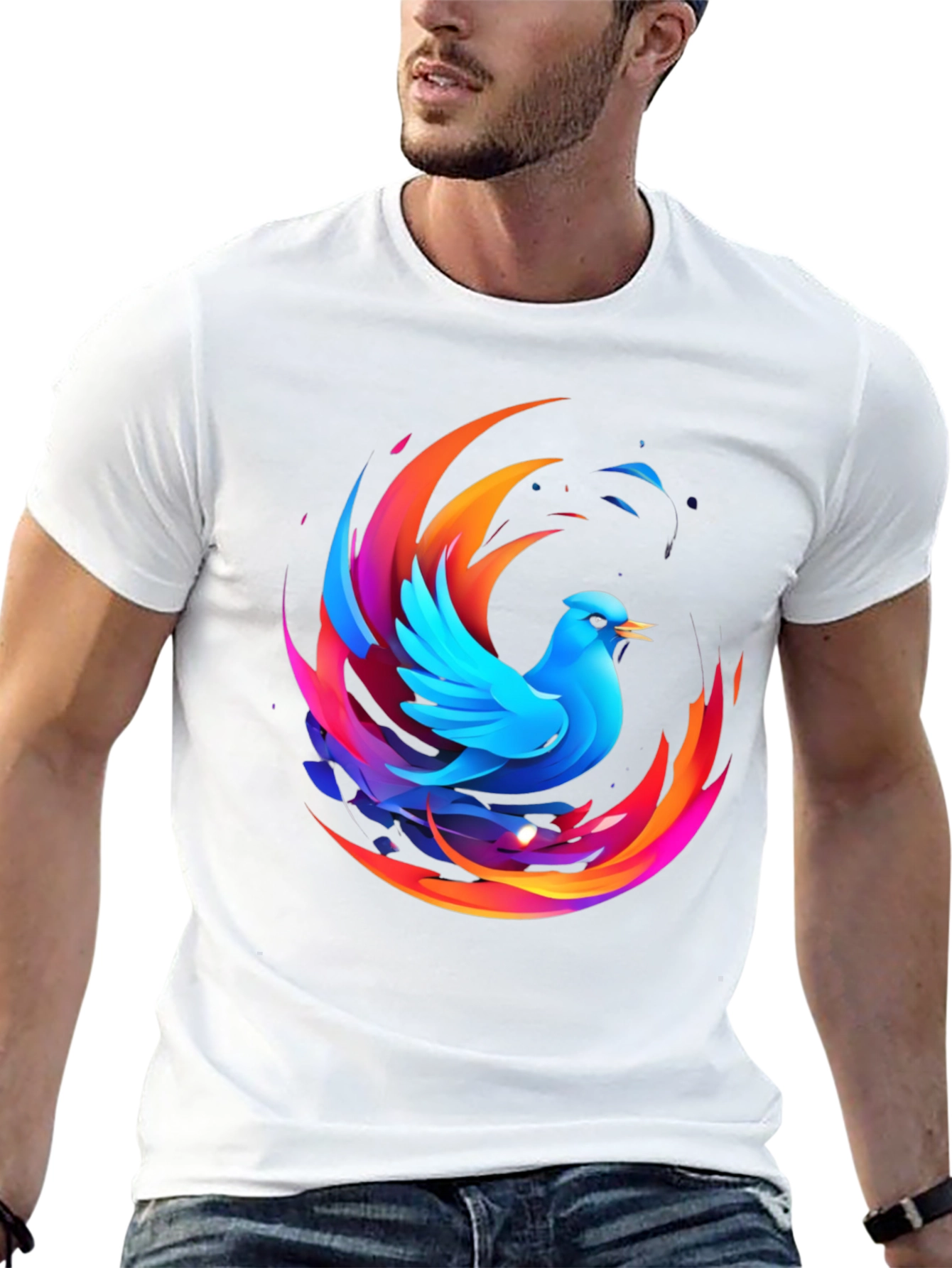 Phoenix Bird Graphic Print Black T-Shirt