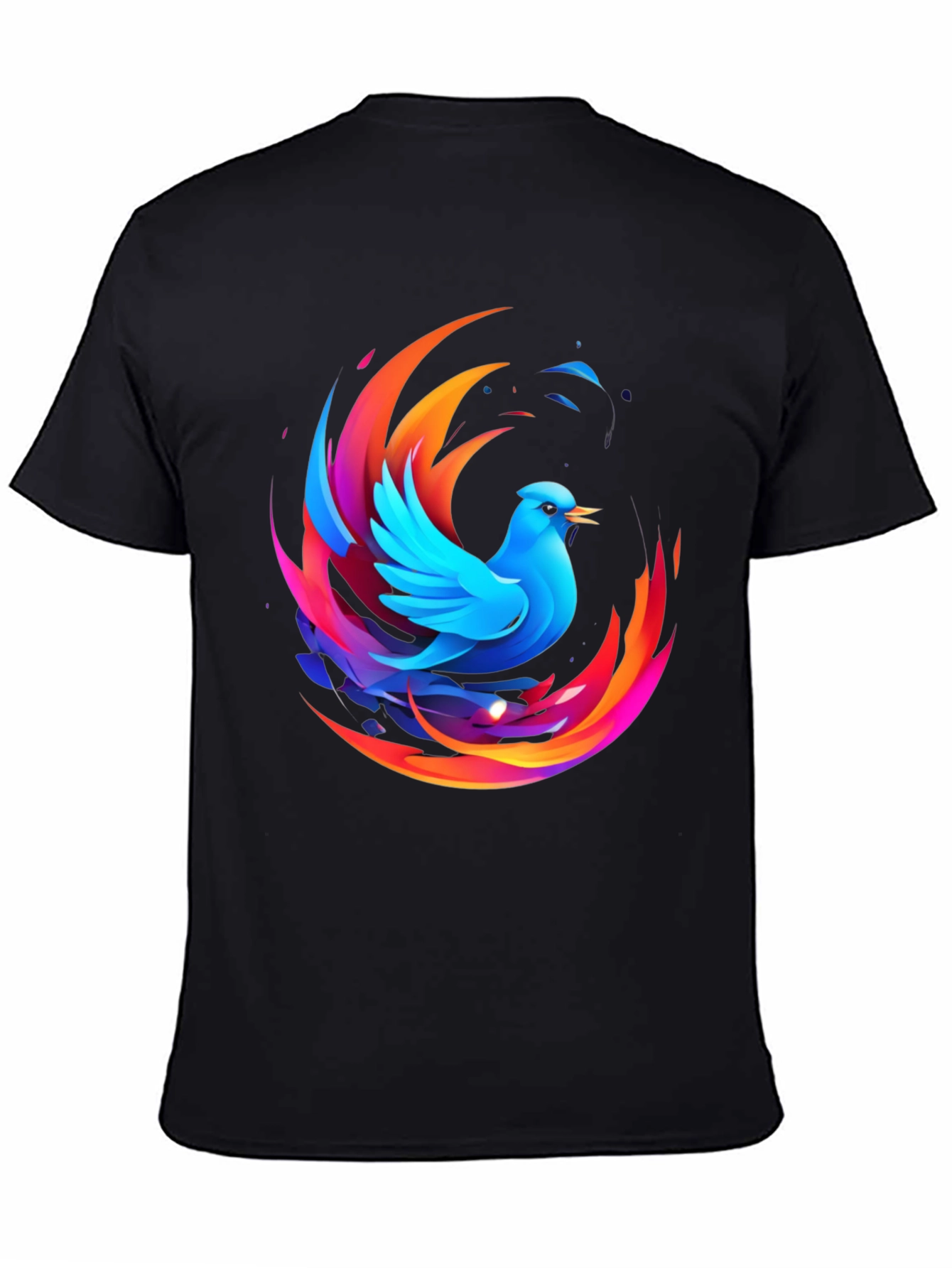Phoenix Bird Graphic Print Black T-Shirt