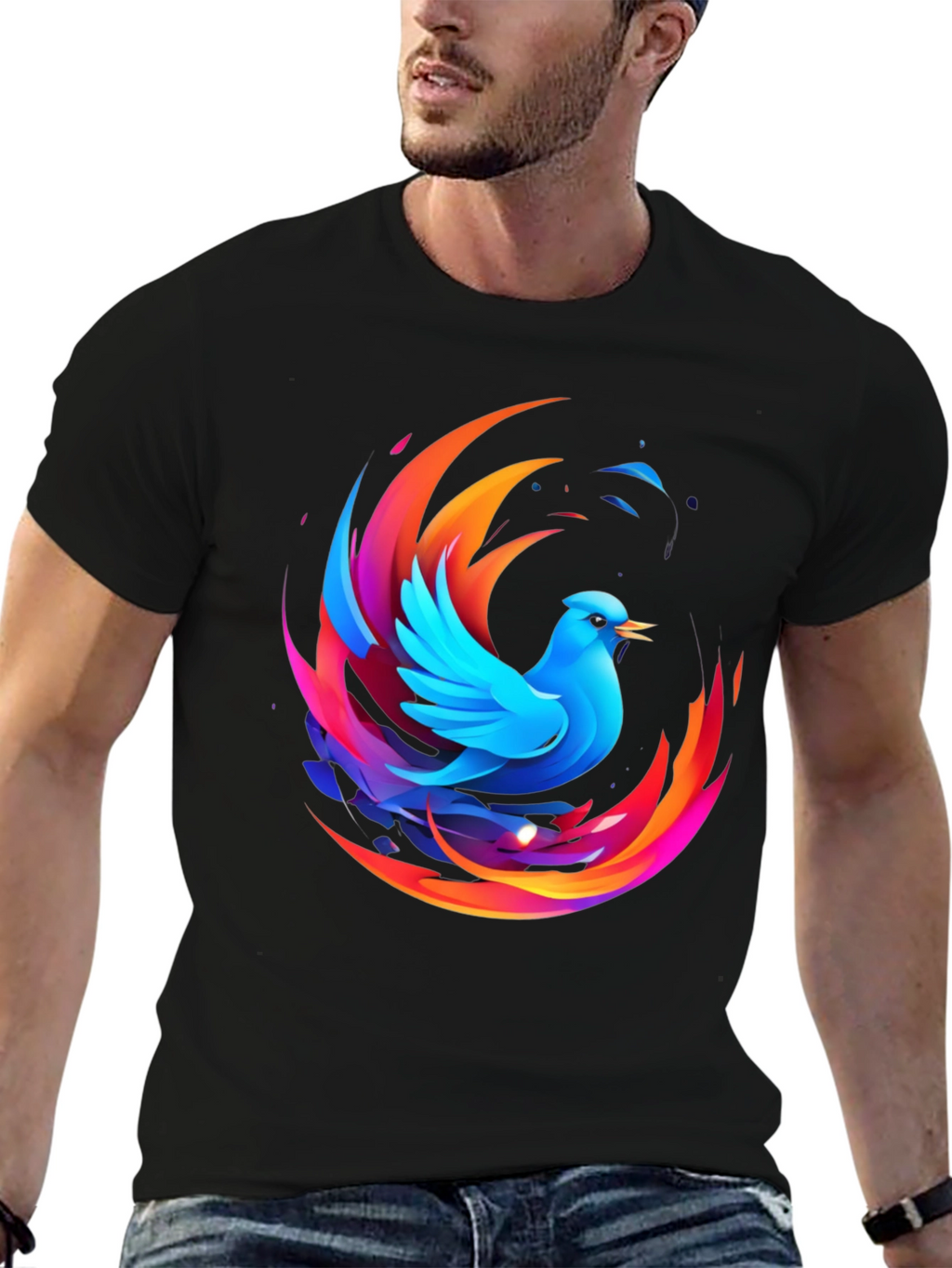 Phoenix Bird Graphic Print Black T-Shirt