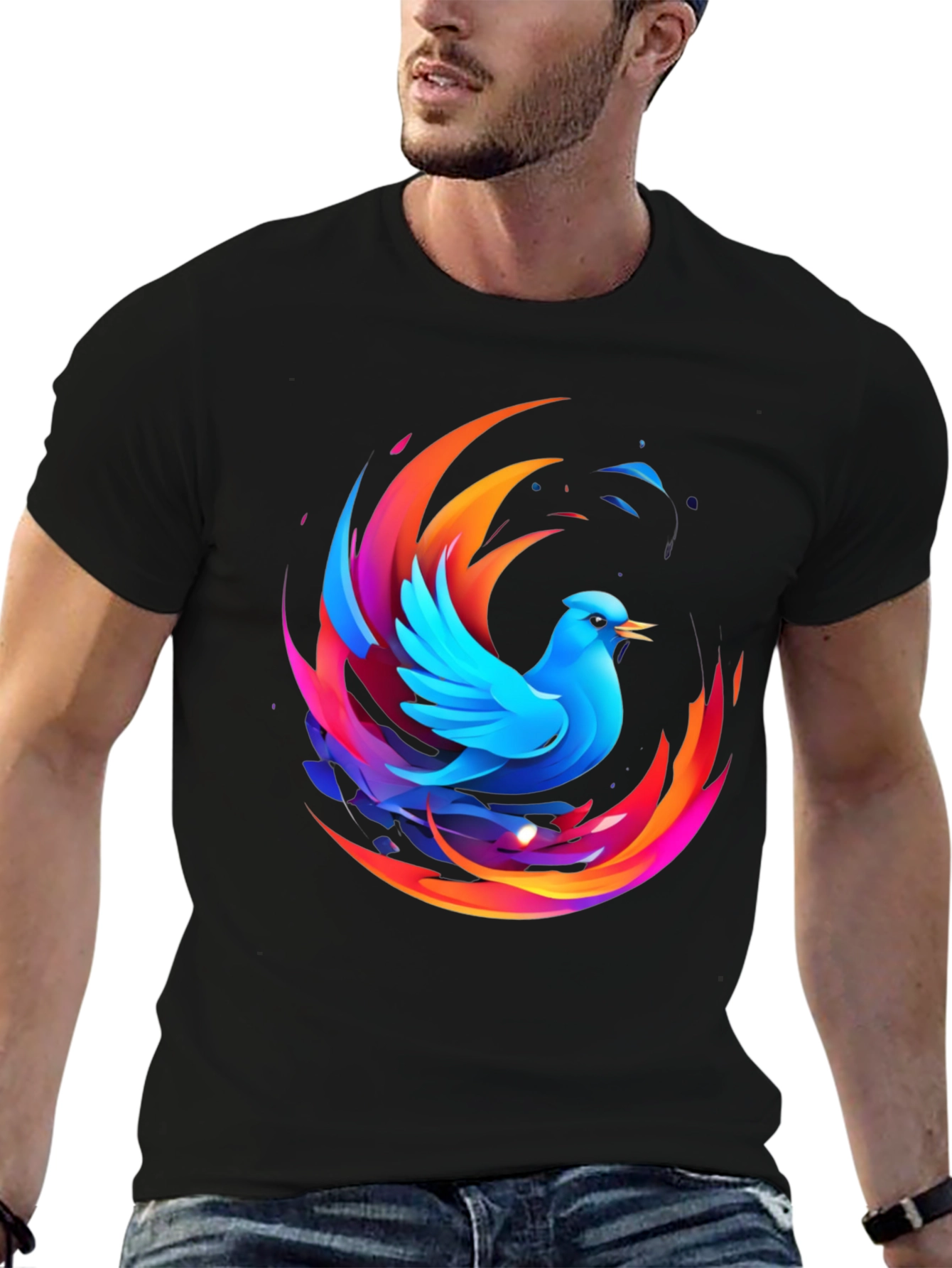 Phoenix Bird Graphic Print Black T-Shirt