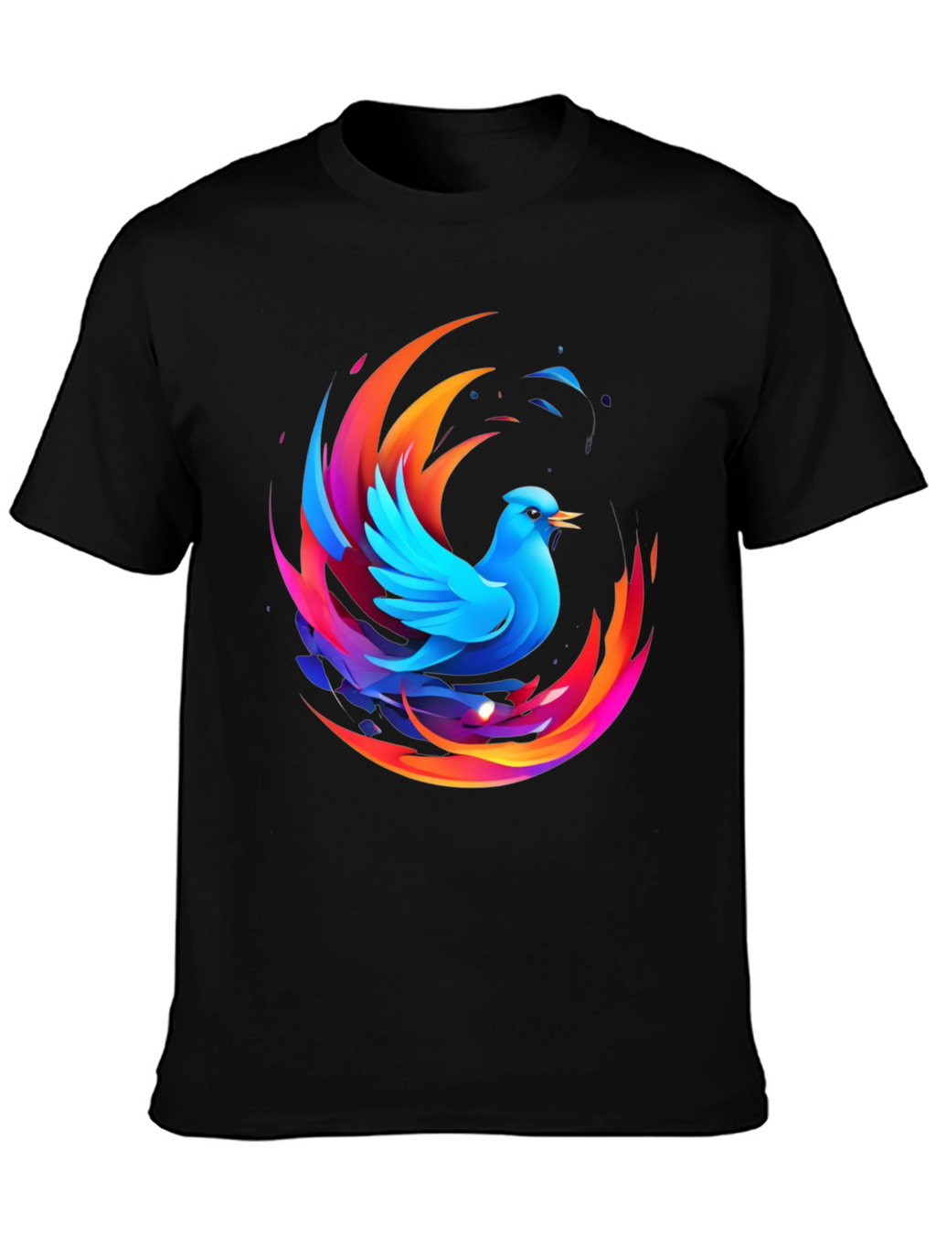 Phoenix Bird Graphic Print Black T-Shirt